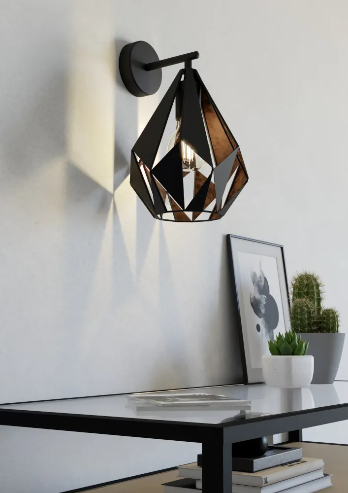 EGLO wandlamp Carlton 1 - e27 - 33 cm - zwart/koper