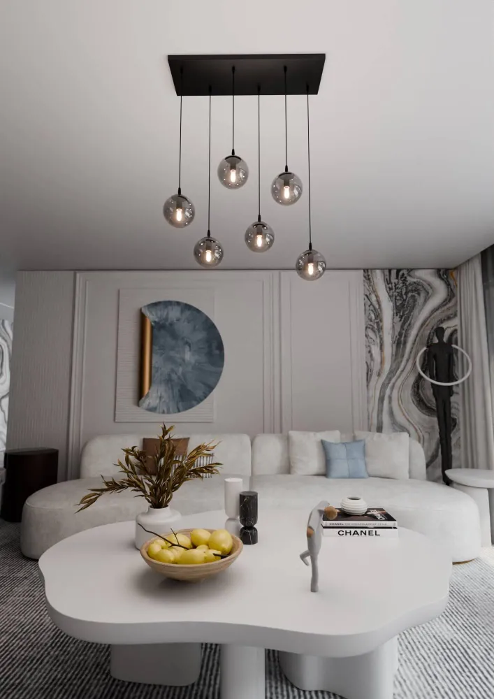Glazen hanglamp eetkamer Cosmo 6-lichts Emibig Lighting
