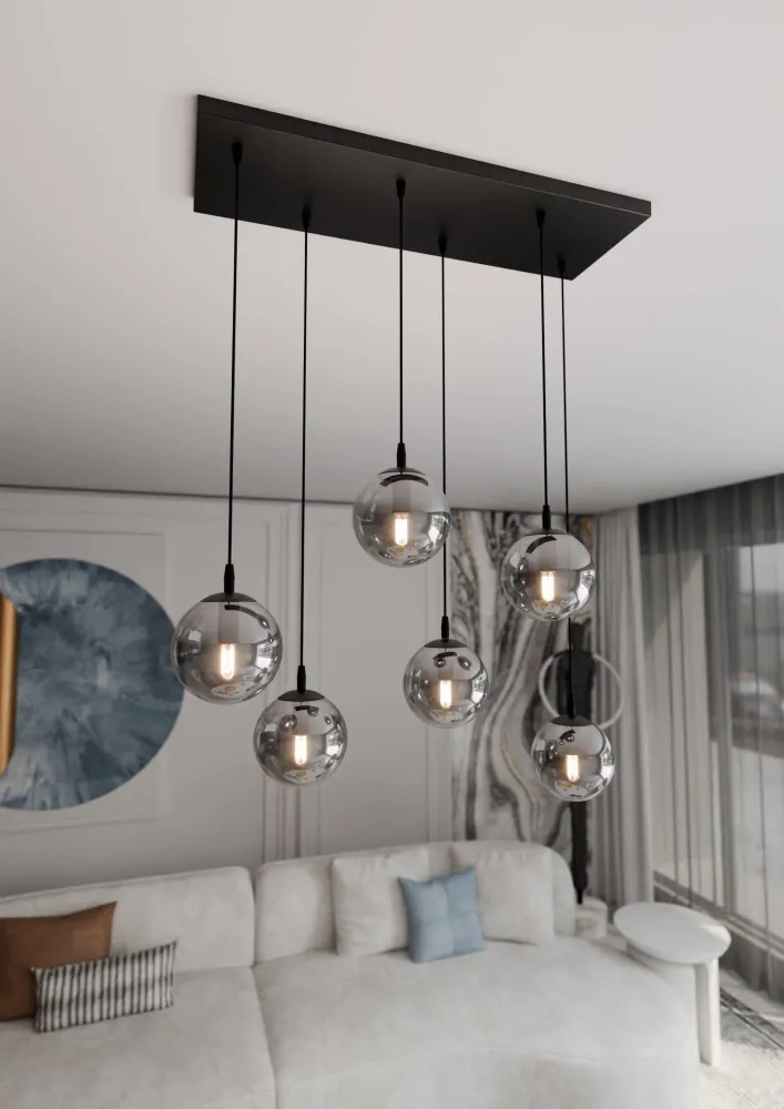 Glazen hanglamp eetkamer Cosmo 6-lichts Emibig Lighting