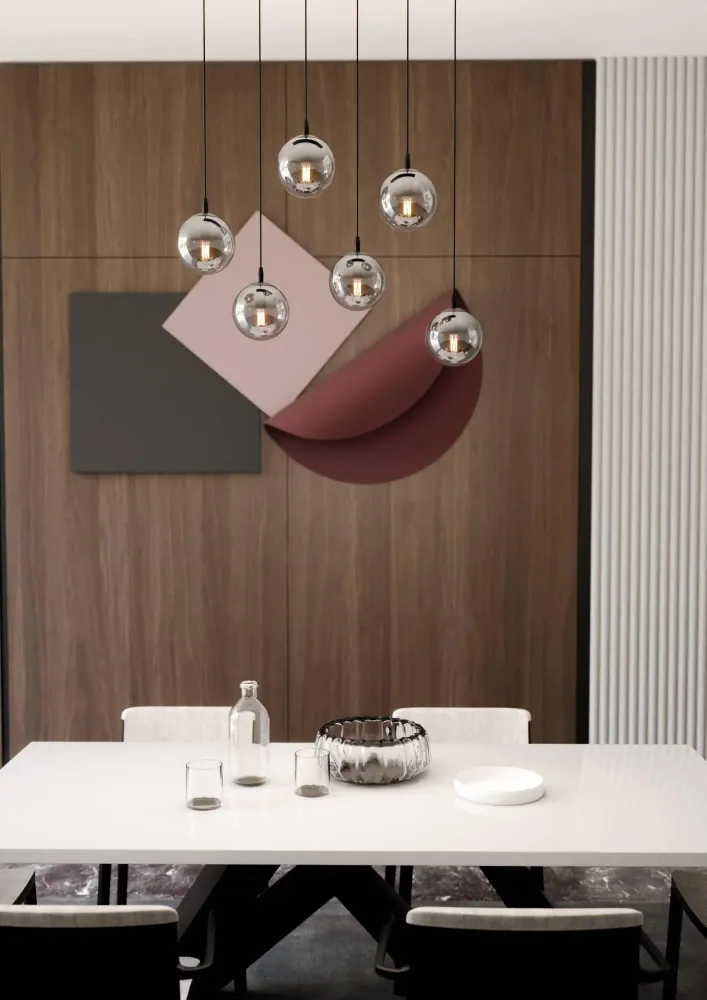 Glazen hanglamp eetkamer Cosmo 6-lichts Emibig Lighting