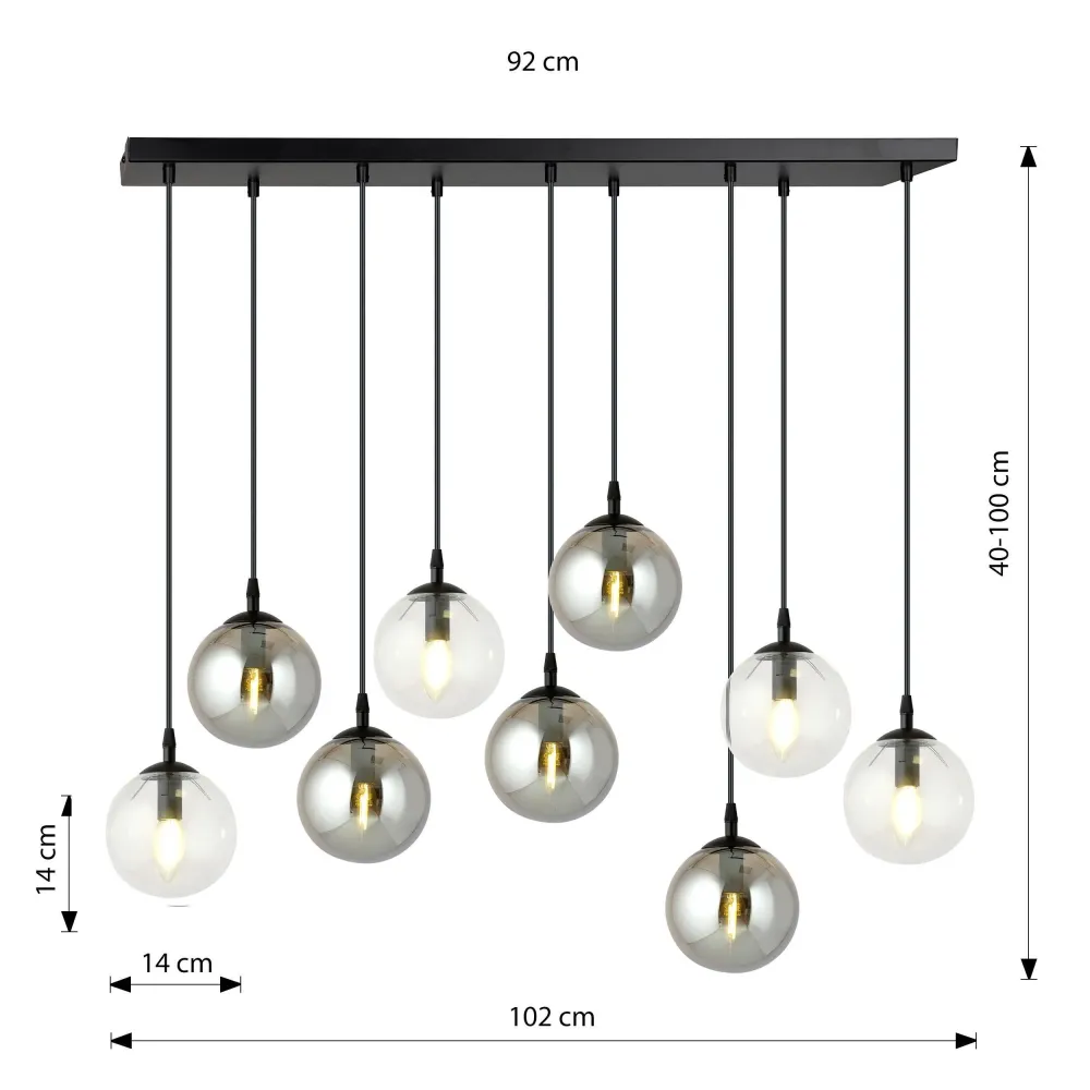 Glazen hanglamp eetkamer Cosmo 9-lichts Emibig Lighting