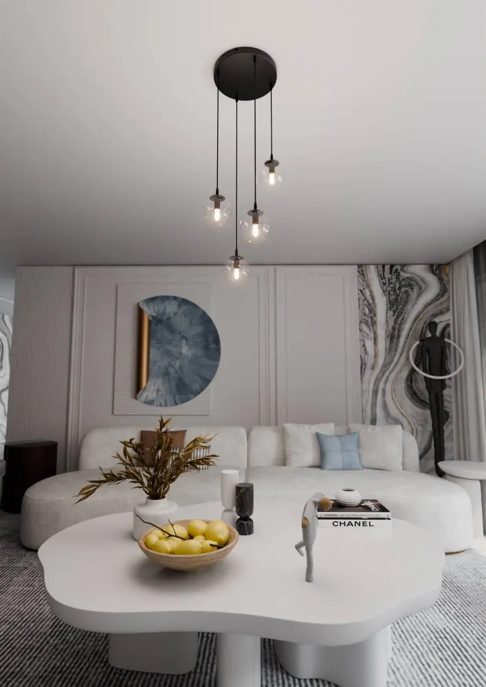 Glazen hanglamp eetkamer Cosmo rond 4-lichts Emibig Lighting