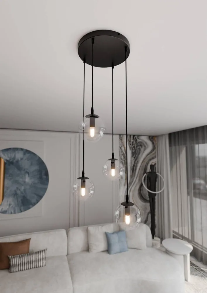 Glazen hanglamp eetkamer Cosmo rond 4-lichts Emibig Lighting