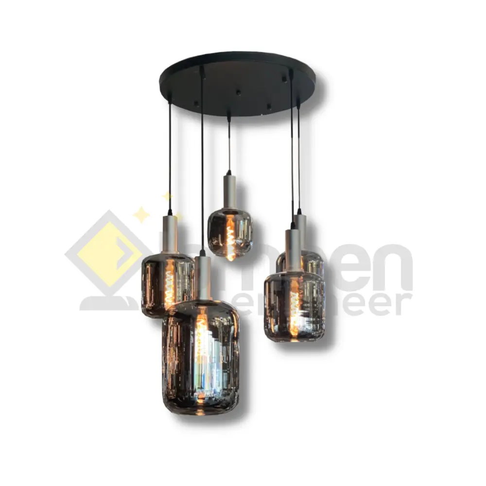 Hanglamp Tubes 5 lichts - Silver - Smoky Glass Eric Kuster Style