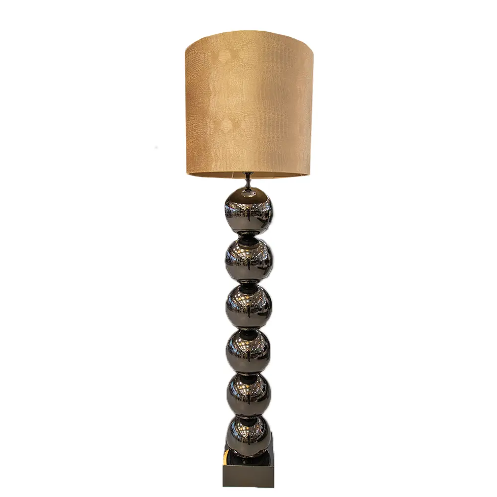 Zwarte 6 Bollamp Met Bruine Croco Kap Eric Kuster Style