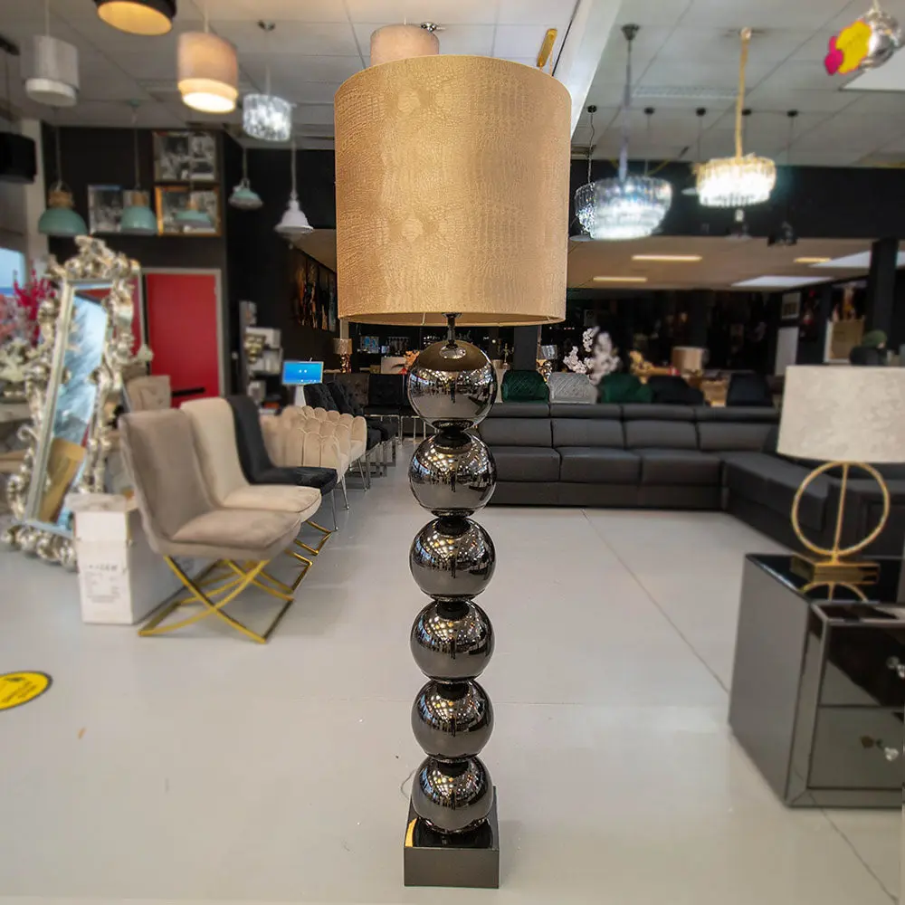 Zwarte 6 Bollamp Met Bruine Croco Kap Eric Kuster Style
