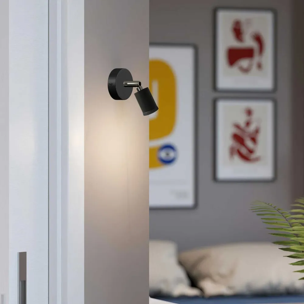 Fermaluce Mini Spot GU1d0, verstelbare lamp voor wand plafond met scharnier - Zwart
