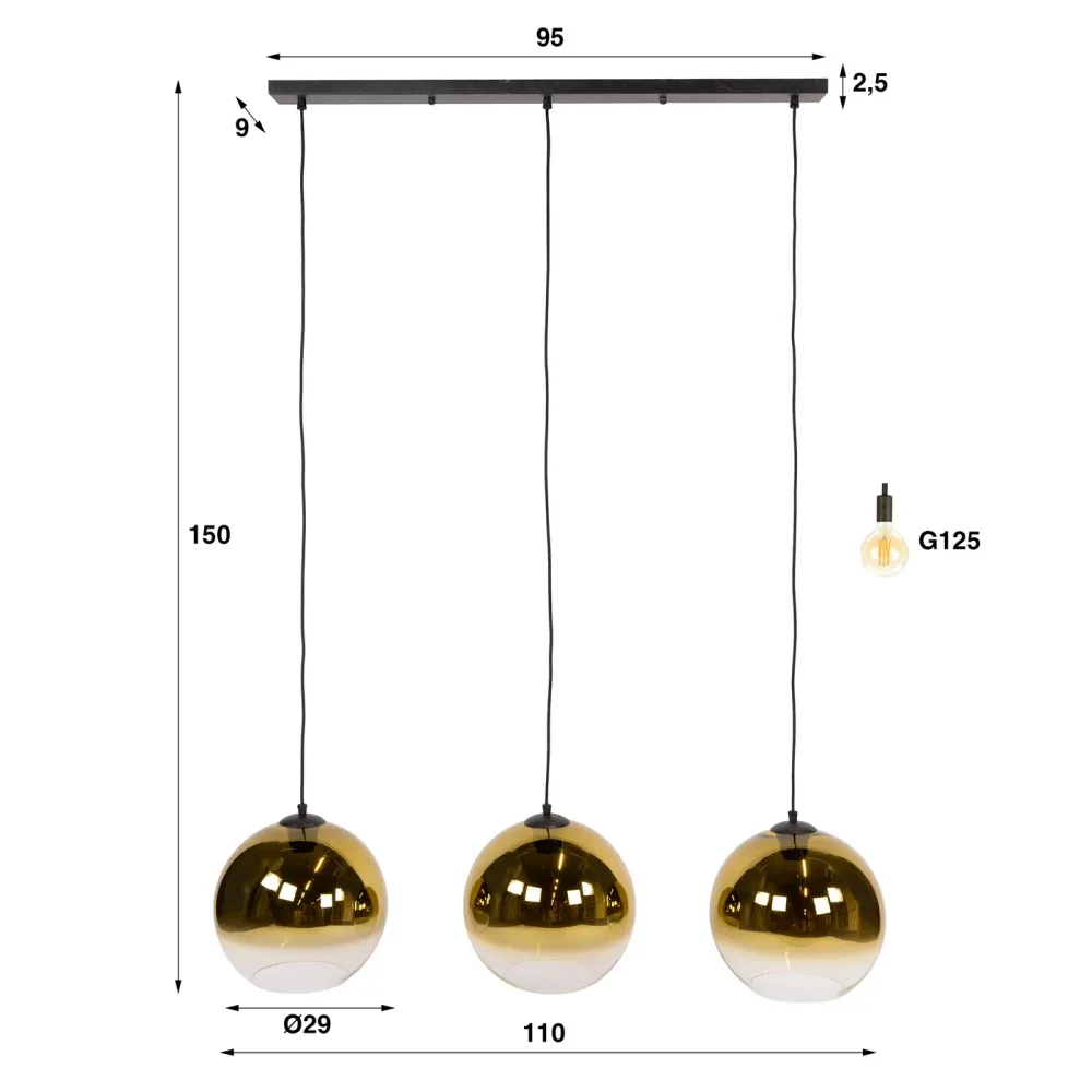 Giga Living Hanglamp Bubble Shaded - Goud Metaal - 115x30x150cm Giga Meubel