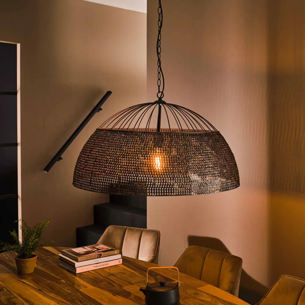 Giga Meubel Hanglamp Armor - Zwart/Bruin - 1-Lichts - Ø80x80cm
