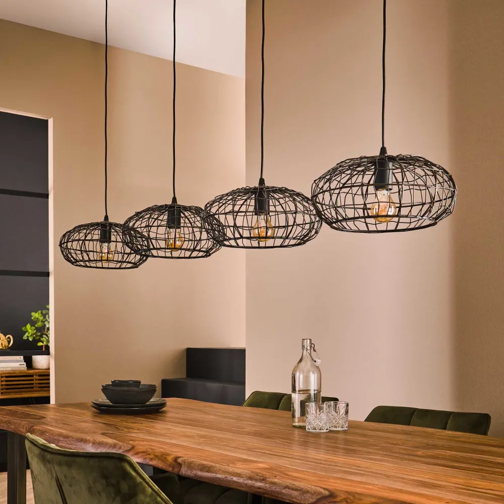 Giga Meubel Hanglamp Connect XL - Zwart/Bruin - 4-Lichts - 150x170x34cm