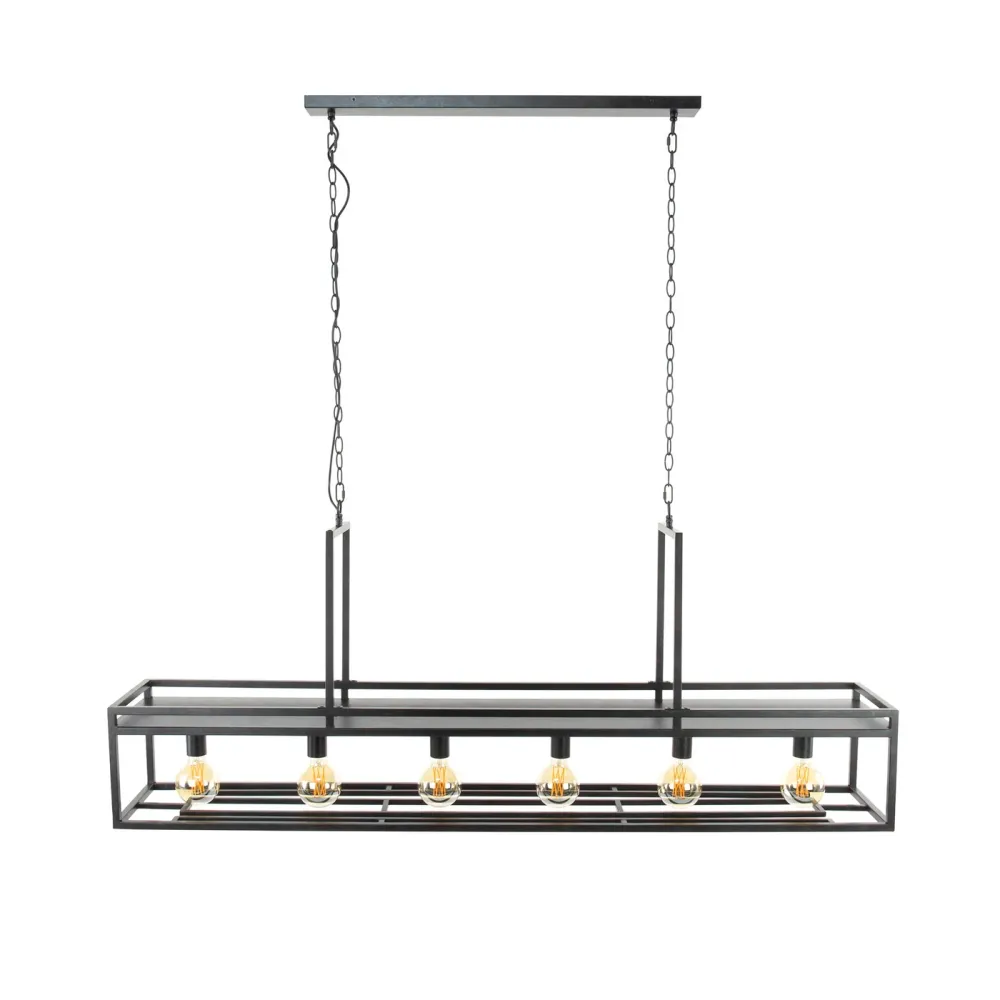 Giga Meubel Hanglamp Decorate - Zwart Metaal - 6-Lichts - 160x28x150cm
