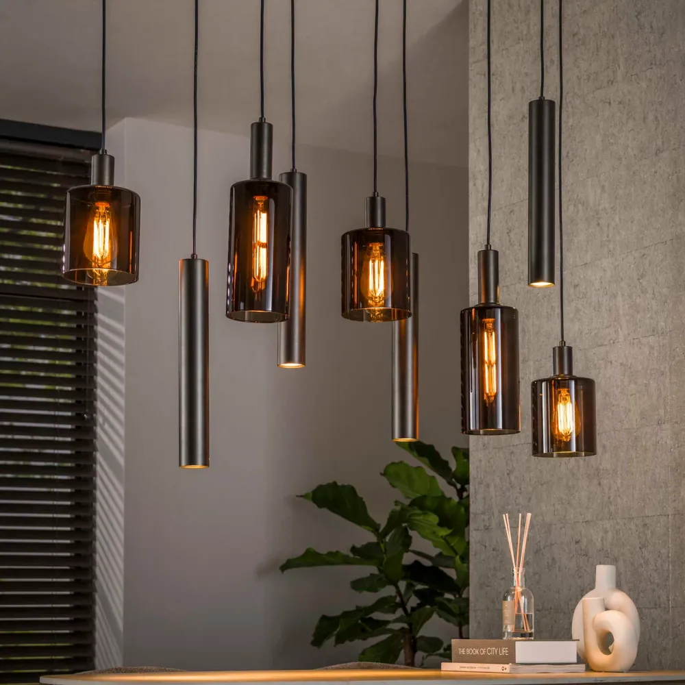 Giga Meubel Hanglamp Sepiora - Bruin - 9-Lichts - 116x22x150cm