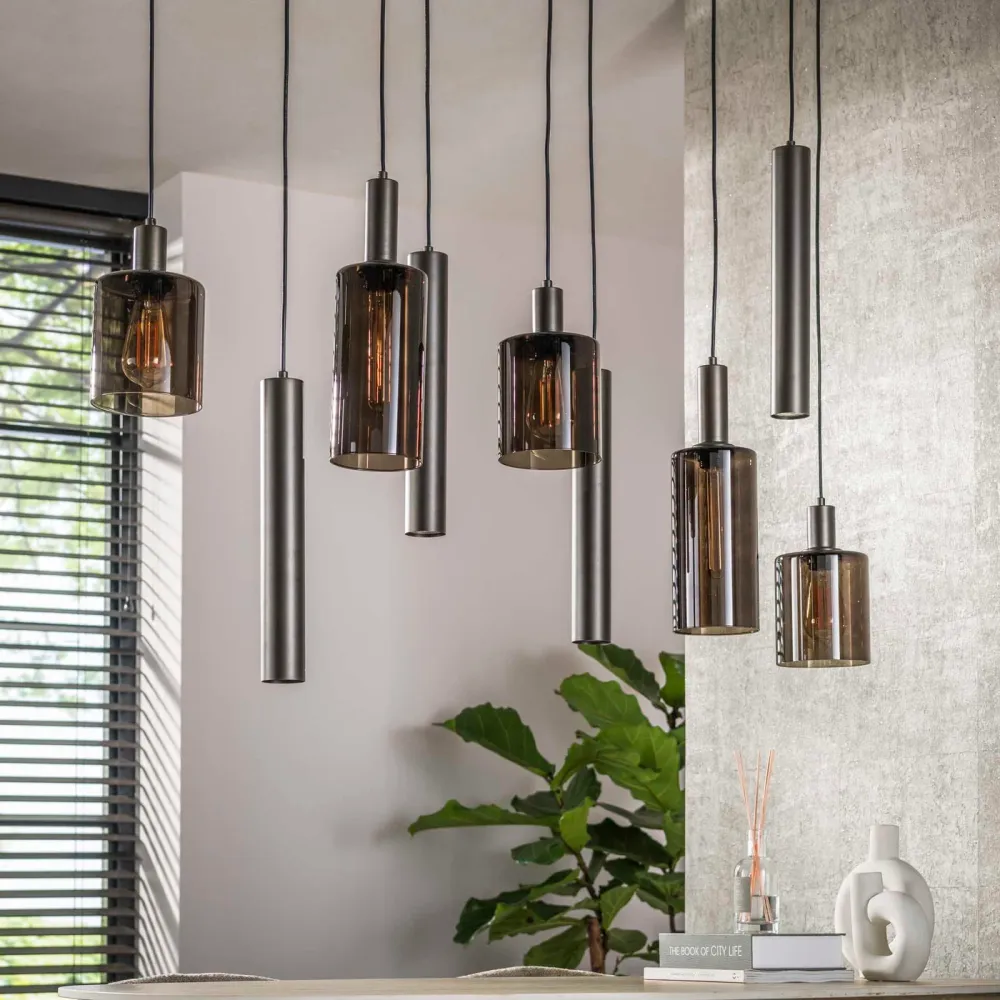 Giga Meubel Hanglamp Sepiora - Bruin - 9-Lichts - 116x22x150cm