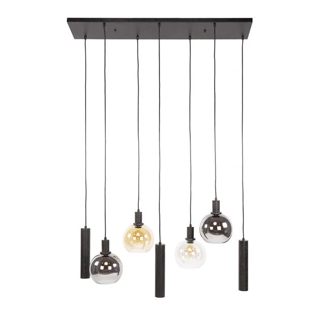Giga Meubel Hanglamp Sfera Tricolore - Zwart - 7-Lichts - 110x40x150cm
