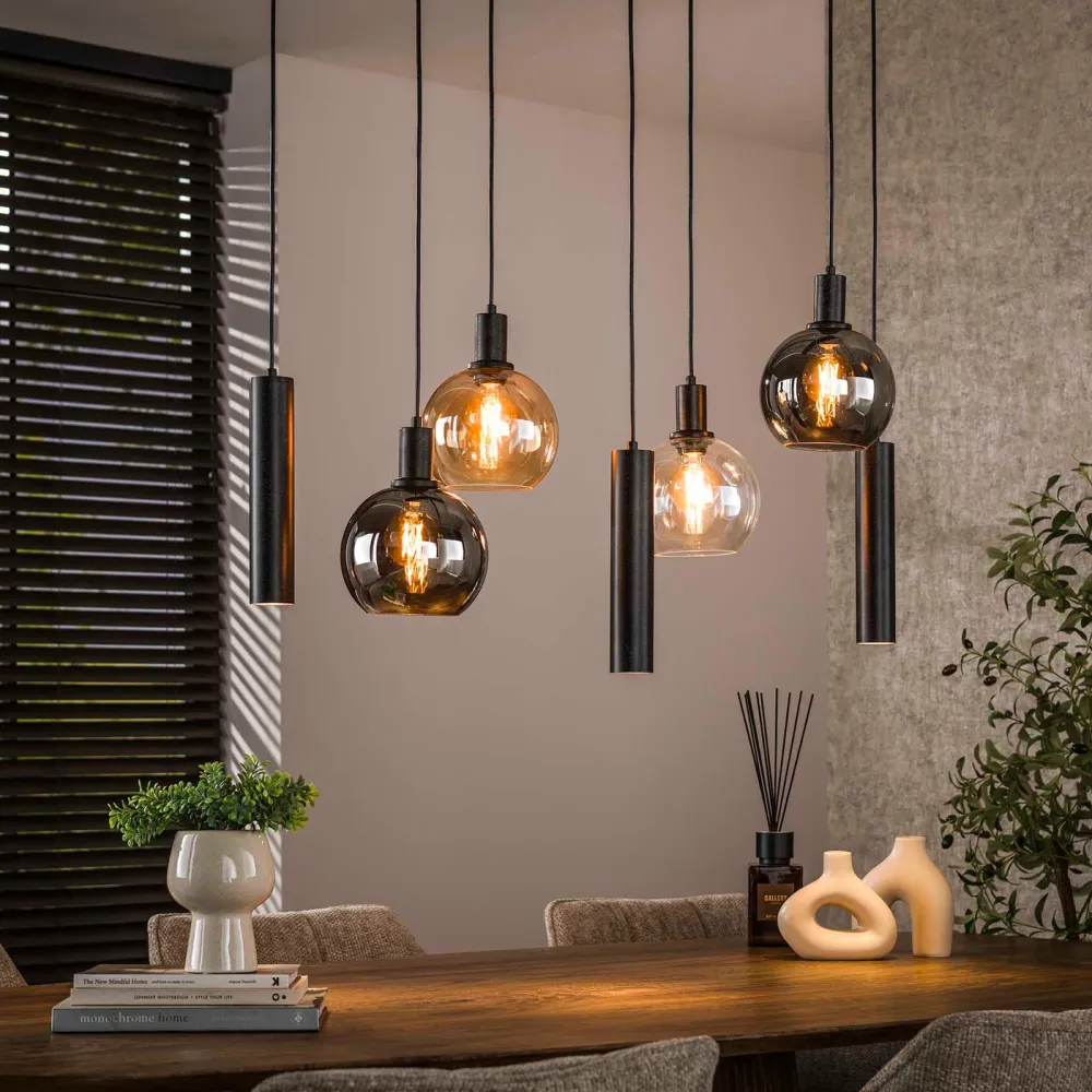 Giga Meubel Hanglamp Sfera Tricolore - Zwart - 7-Lichts - 110x40x150cm