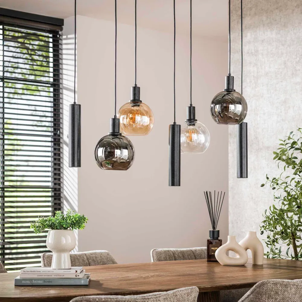 Giga Meubel Hanglamp Sfera Tricolore - Zwart - 7-Lichts - 110x40x150cm