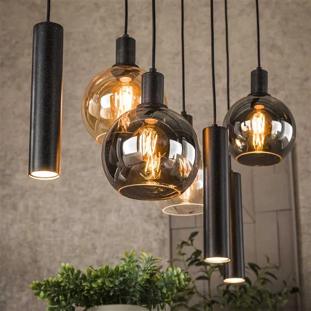 Giga Meubel Hanglamp Sfera Tricolore - Zwart - 7-Lichts - 110x40x150cm