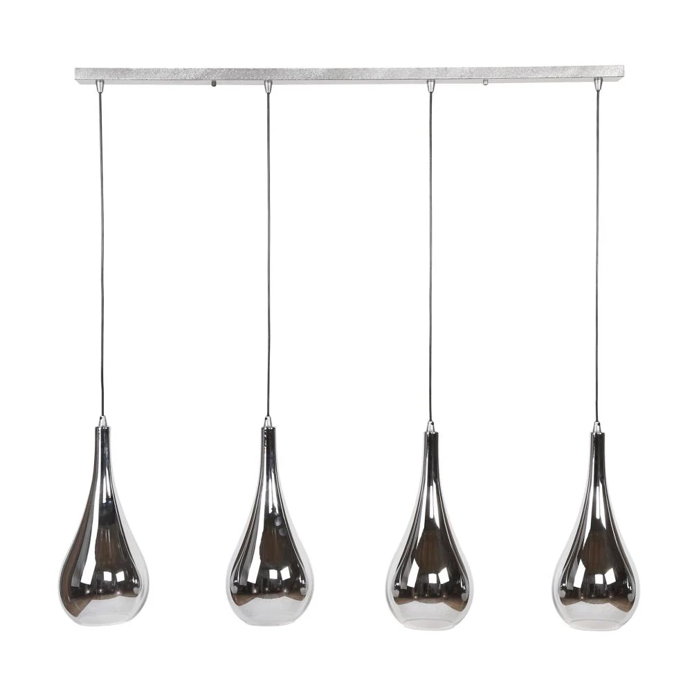 Giga Meubel Hanglamp Silver Drop - Zilver Glas - 4-Lichts - 130x20x150cm