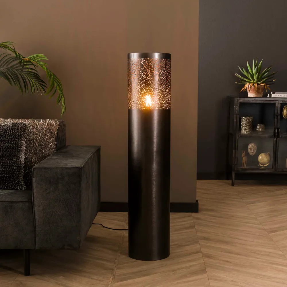 Giga Meubel Vloerlamp Cilinder - Zwart Nikkel - 120x25x25cm