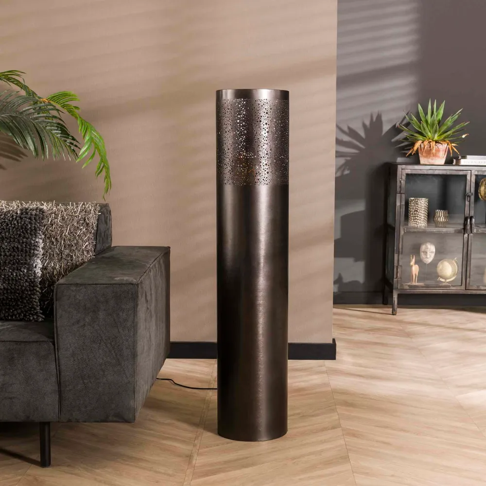 Giga Meubel Vloerlamp Cilinder - Zwart Nikkel - 120x25x25cm