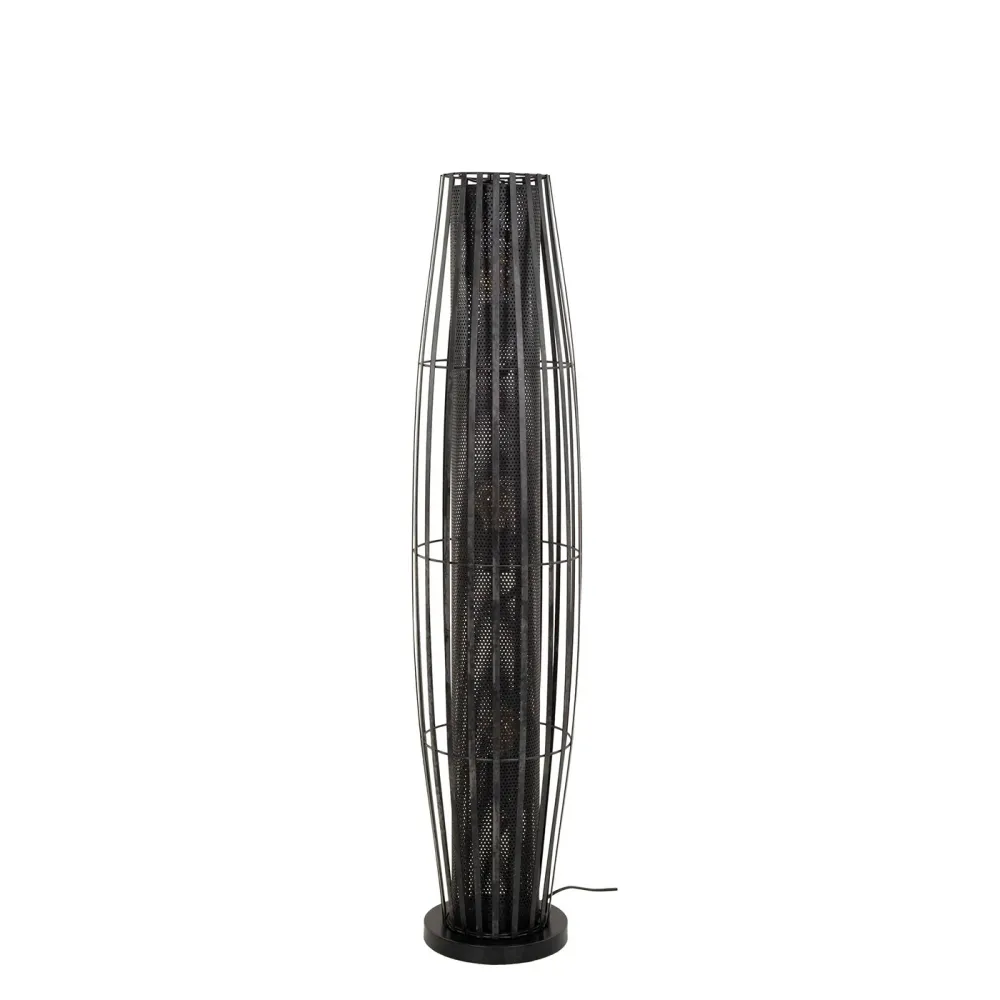 Giga Meubel Vloerlamp Cylinder Mesh - Zwart Metaal - 3-Lichts - 27x27x120cm