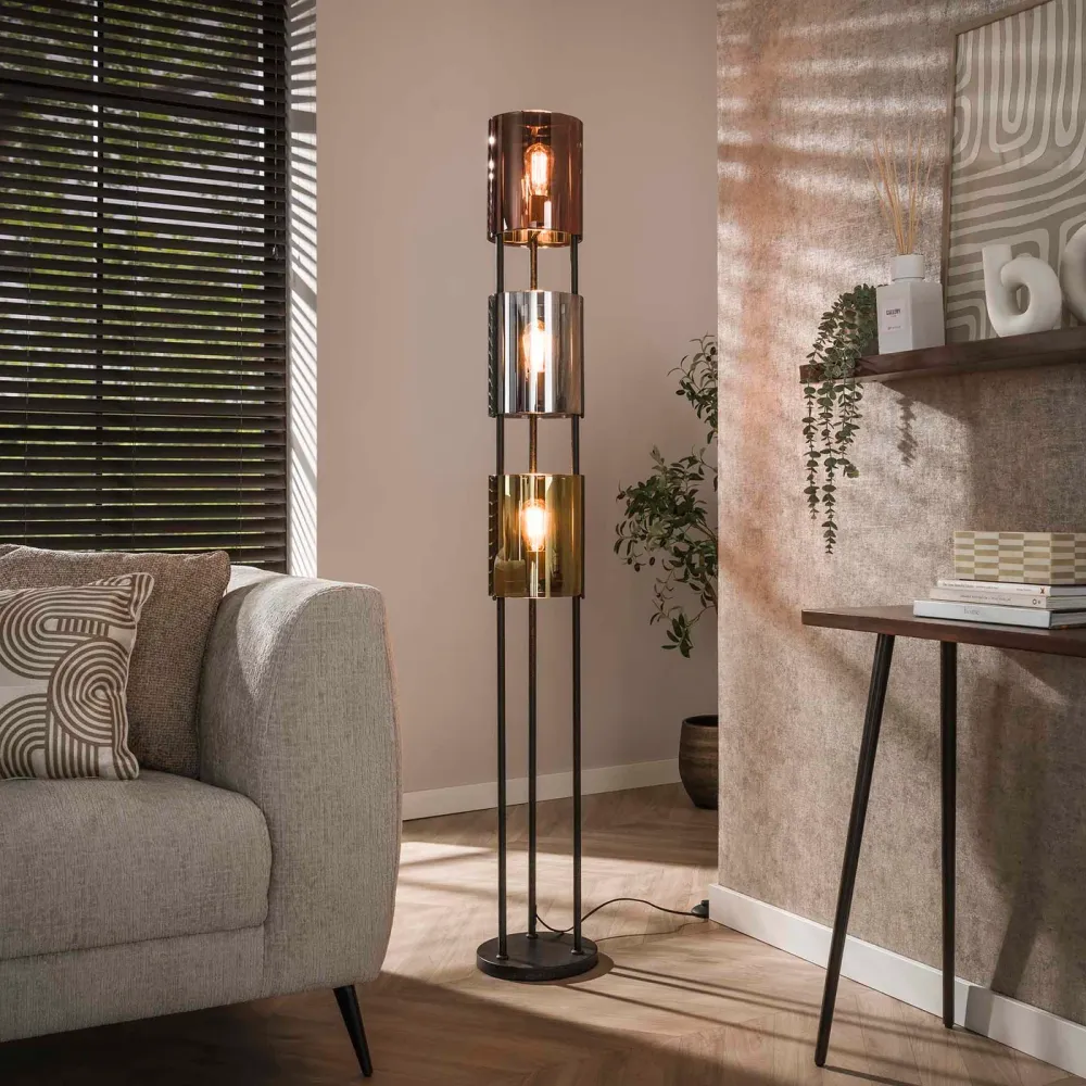 Giga Meubel Vloerlamp Patch Cylinder - Brons Antiek - 3-Lichts - 30x30x135cm