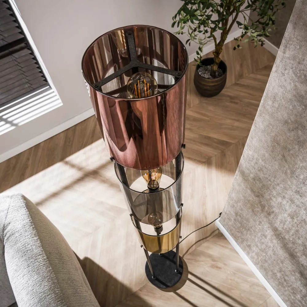 Giga Meubel Vloerlamp Patch Cylinder - Brons Antiek - 3-Lichts - 30x30x135cm