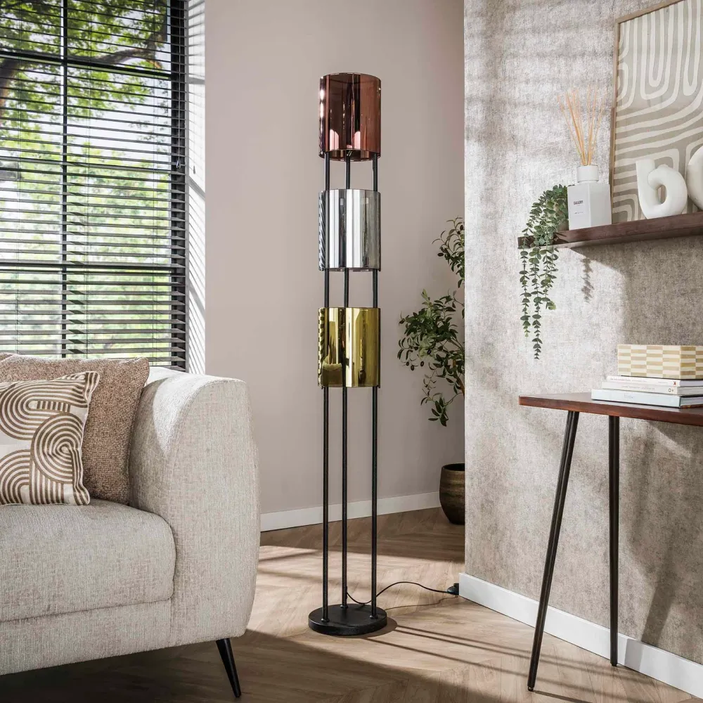 Giga Meubel Vloerlamp Patch Cylinder - Brons Antiek - 3-Lichts - 30x30x135cm