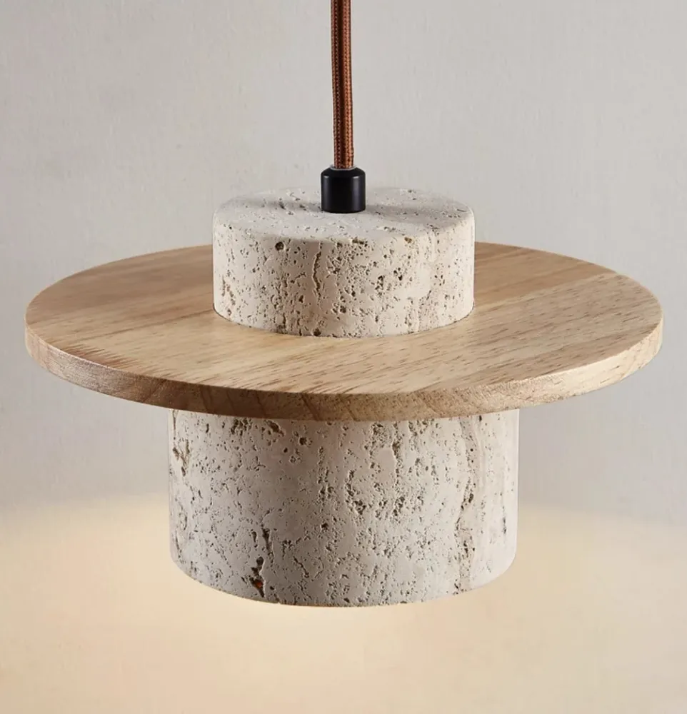 Hanglamp Eettafel LED van Travertin en Hout