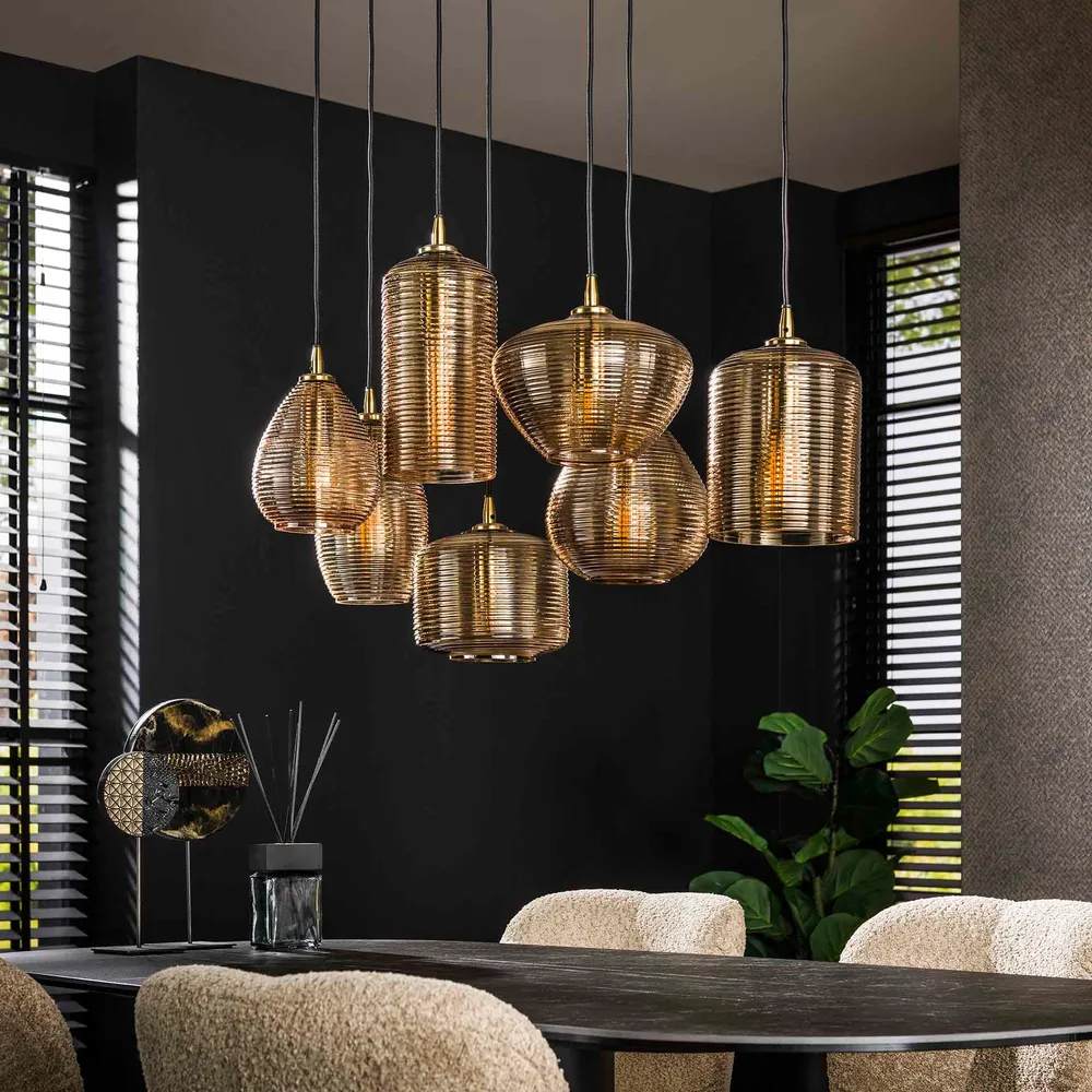Hanglamp Arlo - 7-lichts - Amberkleurig - Glas Hanglampen