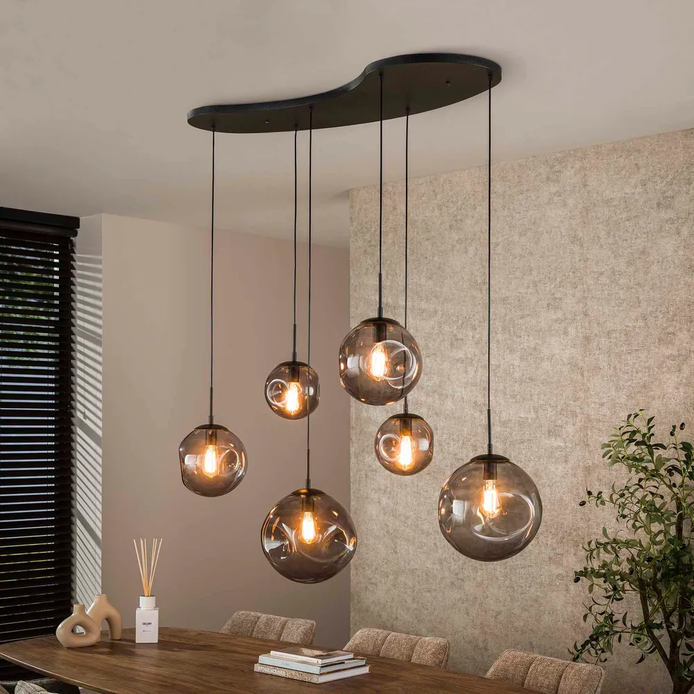 Hanglamp Bellum - 6-lichts - Smoke - Glazen Bollen Hanglampen