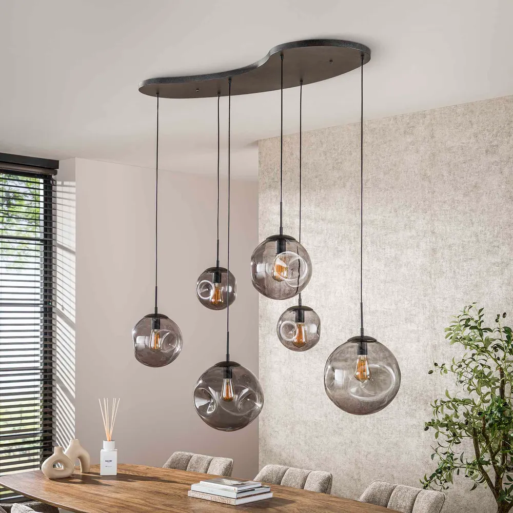 Hanglamp Bellum - 6-lichts - Smoke - Glazen Bollen Hanglampen