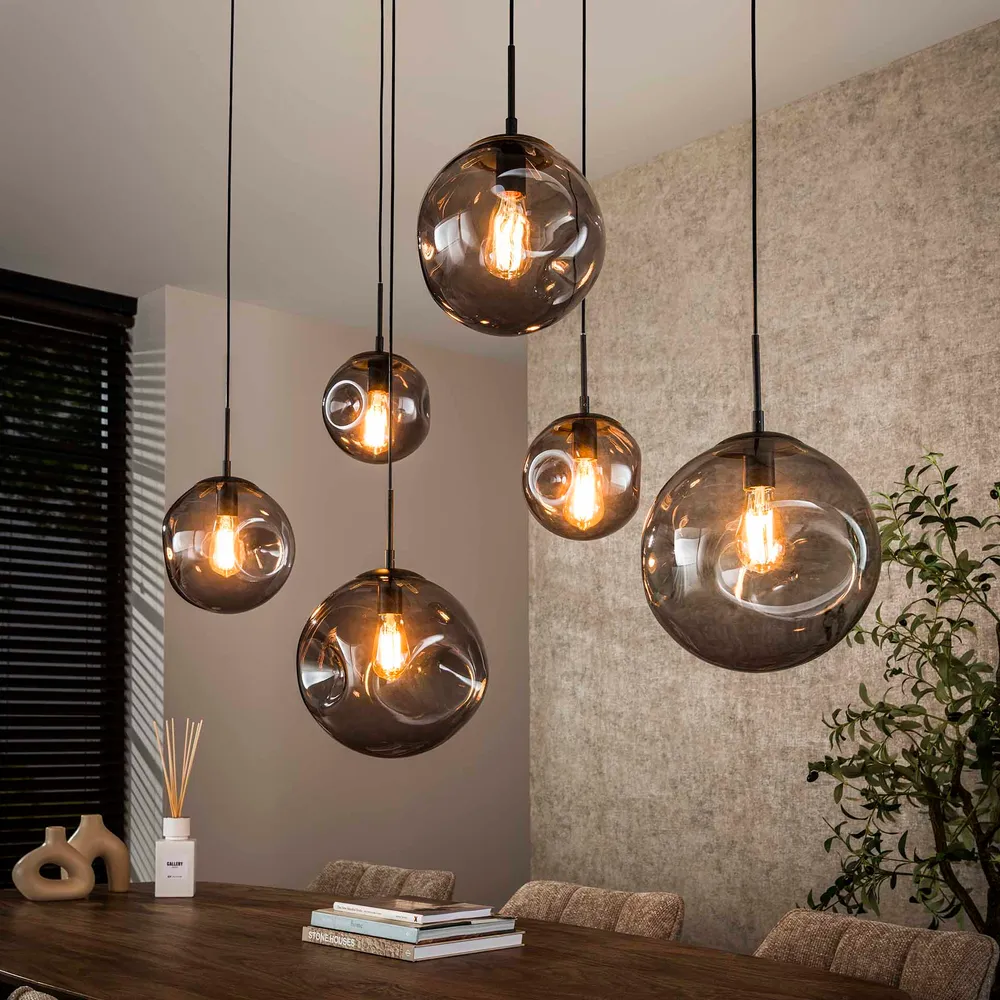 Hanglamp Bellum - 6-lichts - Smoke - Glazen Bollen Hanglampen