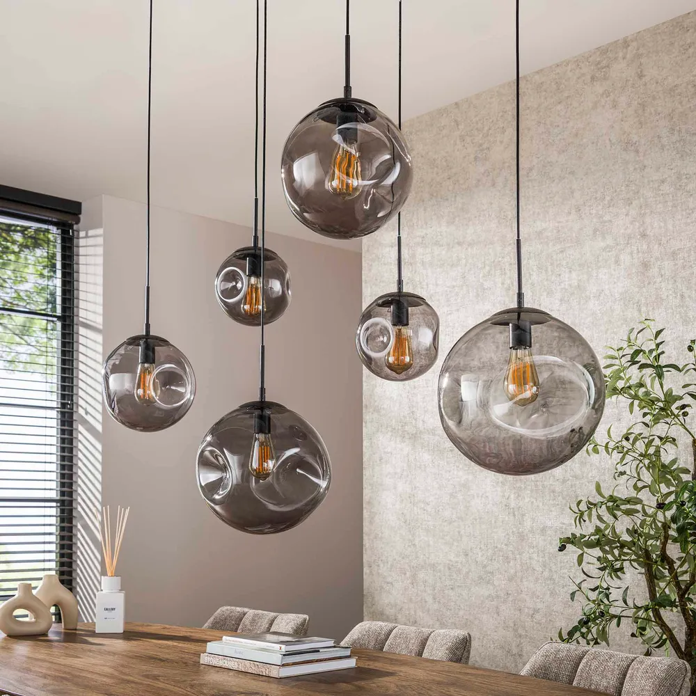 Hanglamp Bellum - 6-lichts - Smoke - Glazen Bollen Hanglampen