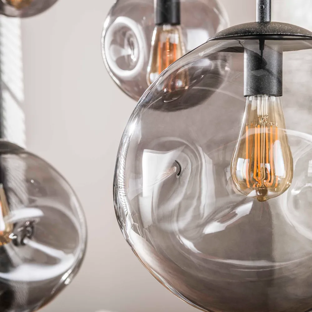 Hanglamp Bellum - 6-lichts - Smoke - Glazen Bollen Hanglampen