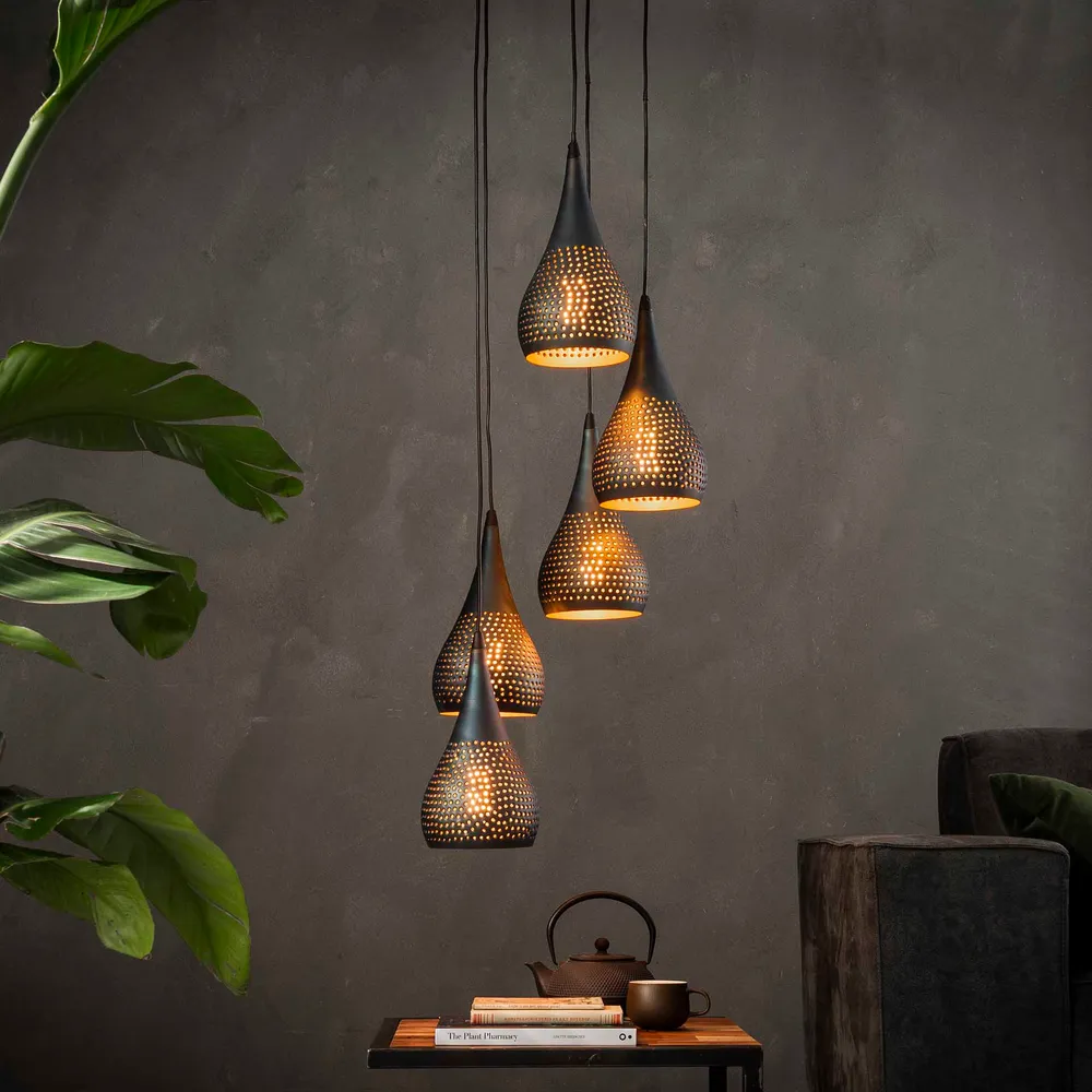 Hanglamp Dash - 5-lichts - Zwart/Bruin - Metaal Hanglampen