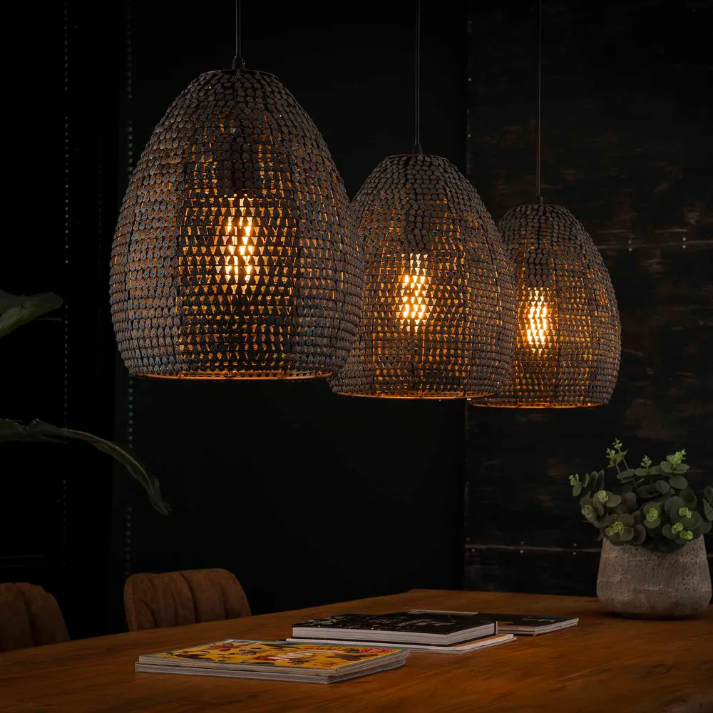 Hanglamp Fox - 3-lichts - Zwart/Bruin - Metaal Hanglampen