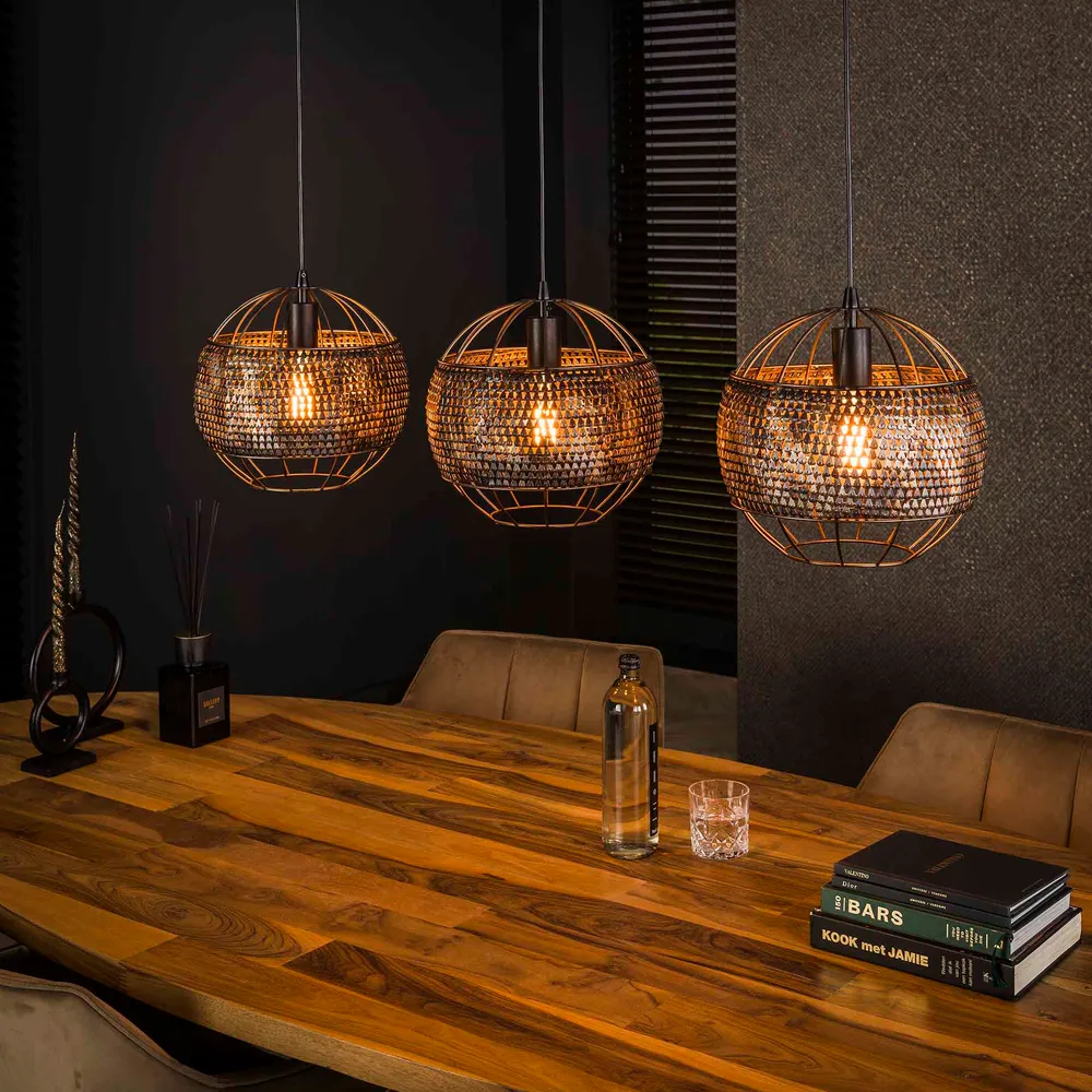 Hanglamp Juno - 3-lichts - Zwart/Bruin - Metaal Hanglampen