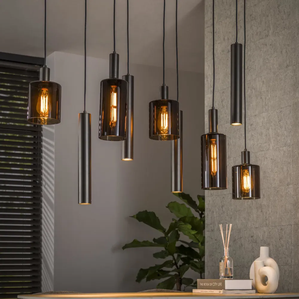 Hanglamp Lucaro - 9-lichts - Brons - Glas - Met Spots Hanglampen