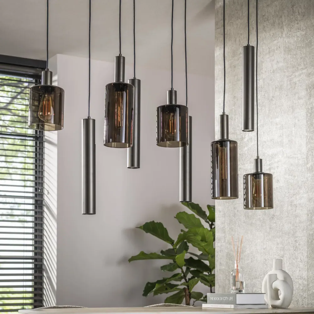 Hanglamp Lucaro - 9-lichts - Brons - Glas - Met Spots Hanglampen
