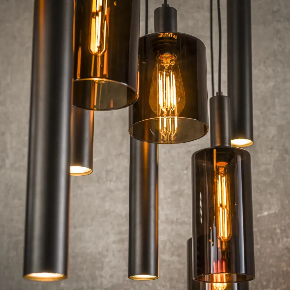 Hanglamp Lucaro - 9-lichts - Brons - Glas - Met Spots Hanglampen