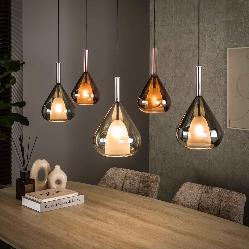 Hanglamp Raindrop - 5-lichts - Amber Mix - Glas Hanglampen
