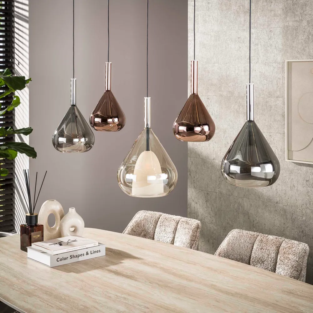 Hanglamp Raindrop - 5-lichts - Amber Mix - Glas Hanglampen