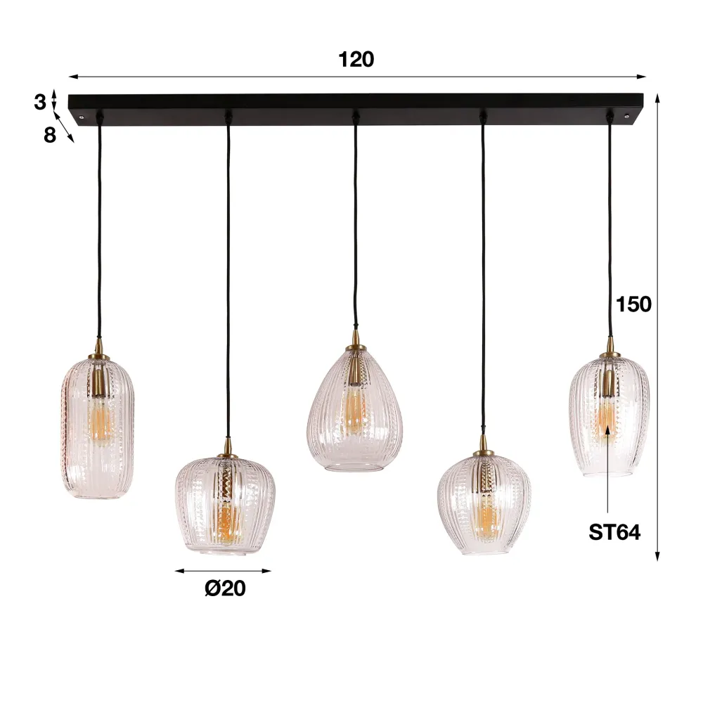 Hanglamp Sela - 5-lichts - Transparant - Glas Hanglampen