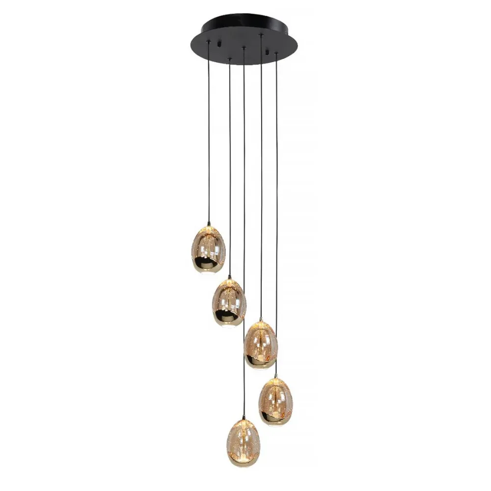 Highlight hanglamp Golden - 5 lichts - 30 x 155 cm - amber zwart
