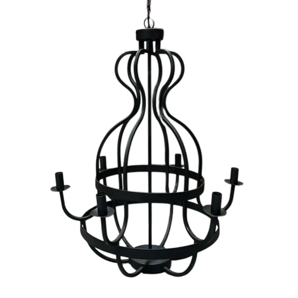 Zwarte ijzeren kroonluchter 6-arms met ketting – 80 cm Hoogedam Interiors