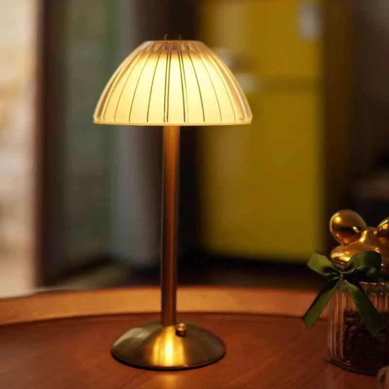 Hotel Chique Tafellamp Draadloos met Aanraakbediening en Plissé Kap