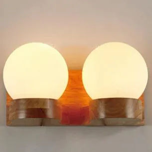 Houten Wandlamp met Glazen Bol - Modern LED bedlampje