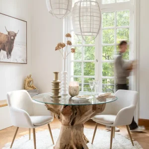 J-Line hanglamp Ion - linnen/bamboe - wit - small