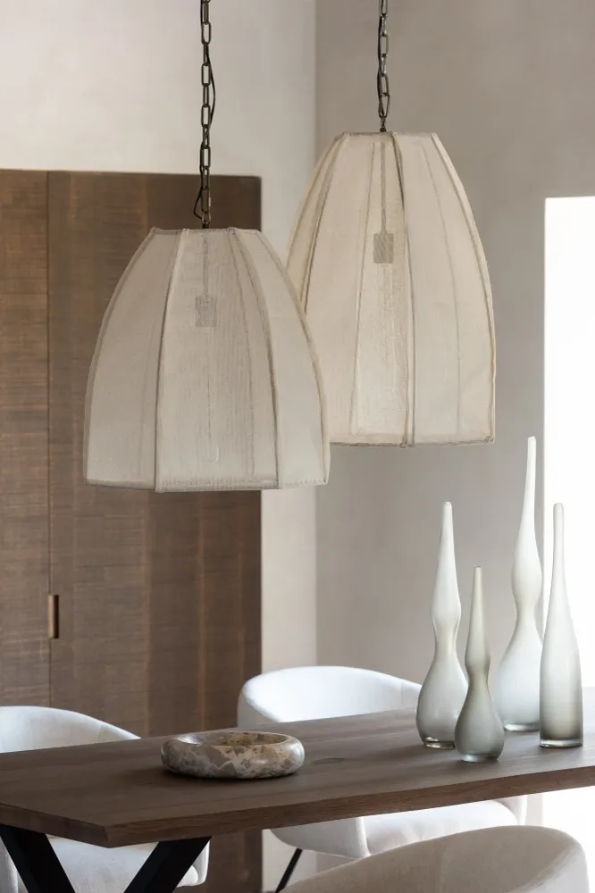 J-Line hanglamp Peer - linnen/ijzer - wit - small